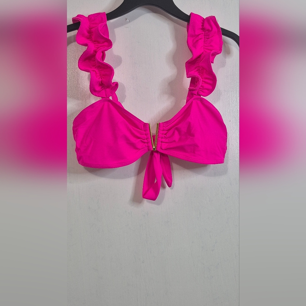Vibrant Pink Ruffled Women's Bikini Top
